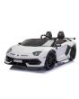 Electric Ride on Car Lamborghini Aventador 12V for two users, White, Vertical opening doors, 2 x 12V Engine, 12V Battery, 2.4 Ghz remote control, Soft EVA wheels, Suspension, Soft start, MP3 Player with USB, Original Licenced