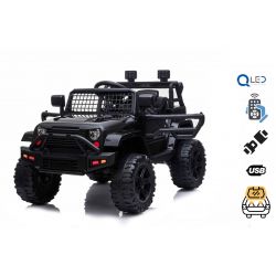 OFFROAD electric car with rear-wheel drive, black, 12V battery, High chassis, wide seat, Suspended axles, 2.4 GHz Remote control, MP3 player with USB, LED lights