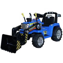 Electric Tractor MASTERS with ladle, blue, Rear wheel drive, 12V battery,2 x 25W Engines, Front Ladle, wide plastic seat, 2.4 GHz Remote control, MP3 player with AUX input, LED Lights