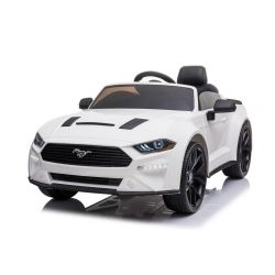 Drift electric ride-on car Ford Mustang 24V, white, Smooth Drift wheels, 2 x 25000 rpm Engines, Drift mode at 13 Km / h, 24V Battery, LED Lights, soft front EVA wheels, 2.4 GHz remote control, Soft PU seat, ORIGINAL license
