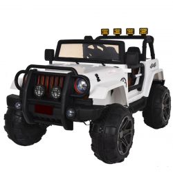 Electric Ride-on car OFFROAD XXL 4x4, white, 12V battery, High chassis, Double leatherette seat, Eva wheels, Suspension axle, 2.4 GHz Remote control, MP3 player with USB / SD input, LED lights