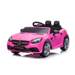 Electric Ride-on car Mercedes-Benz SLC 12V, pink, Leatherette seat, 2.4 GHz remote control, USB / AUX Input, Rear suspension, LED Lights, Soft EVA wheels, 2 X 30W MOTOR, ORIGINAL license