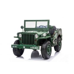 Electric ride-on USA ARMY-car 4X4, Green, Three-seated, MP3 Player with USB / SD input, All wheel suspension, LED lights, Folding windshield, 12V14AH Battery, EVA wheels, Leatherette seats, 2.4 GHz Remote control, 4 x 4 Drive