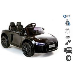 Electric Ride on Car Audi R8 Small, Black, Original Licenced, Battery Powered, Opening doors, 2x 35W Engine, 12 V Battery, 2.4 Ghz remote control, Soft EVA wheels, Suspension, Soft start