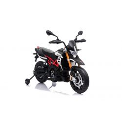 Electric Motorbike APRILIA DORSODURO 900, Licensed, 12V battery, EVA soft wheels, 2 x 18W Engines, Suspension, Metal frame, Metal fork, Auxiliary wheels, Black