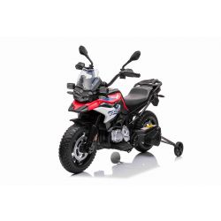 Electric Motorbike BMW F850 GS, Licensed, 12V battery, EVA soft wheels, 2 x 35W Engines, LED Lights, Auxiliary wheels, MP3 Player with USB/Aux input, Red
