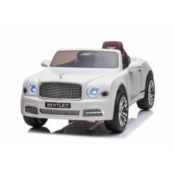 Electric ride-on car Bentley Mulsanne 12V, white, Leatherette seat, 2.4 GHz remote control, Eva wheels, USB / Aux Input, Suspension, 12V / 7Ah battery, LED Lights, Soft EVA wheels, 2 X 35W engine, ORIGINAL license