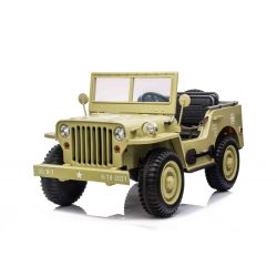 Electric ride-on USA ARMY-car 4X4, Three-seated, MP3 Player with USB / SD input, All wheel suspension, LED lights, Folding windshield, 12V14AH Battery, EVA wheels, Leatherette seats, 2.4 GHz Remote control, 4 x 4 Drive