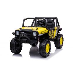 Electric ride-on car Raptor XXL 24V, yellow, 4 x 50 W Engines, EVA wheels, Electric brake, Double leatherette seats, Suspension axles, MP3 Player, USB, AUX input, LED Lights