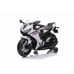 Electric Motorbike HONDA CBR 1000RR, Licensed, 12V battery, Leatherette seat, Plastic wheels, 30W Engine, LED lights, Massive frame, Auxiliary wheels, White