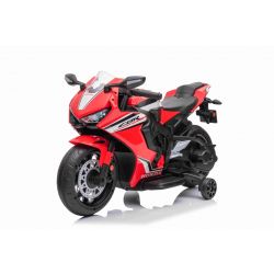 Electric Motorbike HONDA CBR 1000RR, Licensed, 12V battery, Leatherette seat, Plastic wheels, 30W Engine, LED lights, Massive frame, Auxiliary wheels, Red