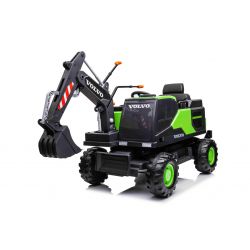 Electric ride-on car Volvo Excavator 12V with front digger ladle, Single seat, green, soft leatherette seat, MP3 Player with USB/TF/AUX input, Rear drive, 2 x 35W Engine, EVA wheels, 12V/14Ah battery, Licensed