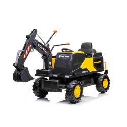 Electric ride-on car Volvo Excavator 12V with front digger ladle, Single seat, yellow, soft leatherette seat, MP3 Player with USB/TF/AUX input, Rear drive, 2 x 35W Engine, EVA wheels, 12V/14Ah battery, Licensed