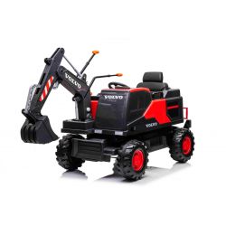 Electric ride-on car Volvo Excavator 12V with front digger ladle, Single seat, red, soft leatherette seat, MP3 Player with USB/TF/AUX input, Rear drive, 2 x 35W Engine, EVA wheels, 12V/14Ah battery, Licensed