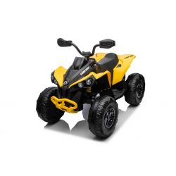 Can-am Renegade electric Ride-on quad, yellow, single seater, front and rear suspension, LED lights, 12V battery, 2 x 35W Engines, soft EVA wheels, MP3 player with USB/AUX input, Licensed