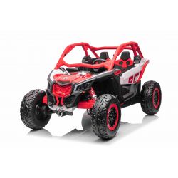Electric Ride-on car Can-am Maverick, red, two-seater, front and rear suspension, 2.4 Ghz remote controller, portable battery, 4 x 35W Engines, EVA wheels, adjustable driver seat, MP3 player with USB/SD input, Licensed