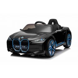 Electric Ride-on car BMW i4, black, 2.4 GHz remote control, USB / AUX / Bluetooth, Rear wheel suspension, 12V battery, LED lights, 2 X 25W Engine, ORIGINAL license