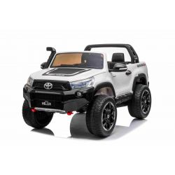Electric ride-on car Toyota Hilux, White, EVA wheels, High quality suspension, LED Lights, Double leatherette seat, 2.4 GHz RC, Key start, 4 X MOTOR, 2 x 12V/10Ah Battery, USB, SD card, Bluetooth, ORIGINAL license
