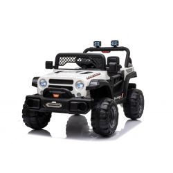 All Ride electric car with rear-wheel drive, white, 12V battery, High chassis, wide seat, Suspension on rear axle, 2.4 GHz Remote control, MP3 player with USB, LED lights