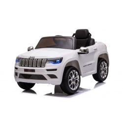 Electric Ride on Car JEEP GRAND CHEROKEE 12V, WHITE, Leatherette seat, 12V/7AH Battery, Opening doors, 2 x 35W Engine, 2.4 Ghz remote control, Soft EVA wheels, Suspension, Soft start, MP3 Player with USB/AUX input