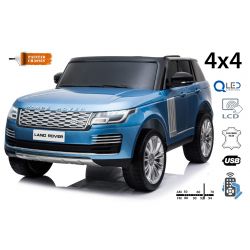Electric Ride-On Range Rover, Blue Painted, Double Leatherette Seat, LCD Display with USB Input, 4x4 Drive, 2x 12V7Ah Battery, EVA Wheels, Suspension Axles, Key start, 2.4 GHz Bluetooth Remote Control
