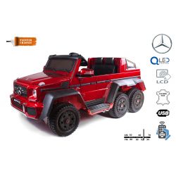 Electric Ride-On Toy Car Mercedes-Benz G63 6X6, LCD Screen,  Bottom Lights, 2.4Ghz, 12V14AH, Removable Battery Box, 4 X MOTOR, Remote Control, Leatherette Seat, EVA Wheels, FM Radio, Servomotor, Two pedal, Red Painted, One-Seater
