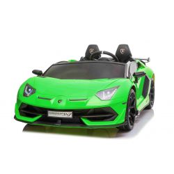 Electric Ride on Car Lamborghini Aventador 12V for two users, Green, Vertical opening doors, 2 x 12V Engine, 12V Battery, 2.4 Ghz remote control, Soft EVA wheels, Suspension, Soft start, MP3 Player with USB, Original Licenced