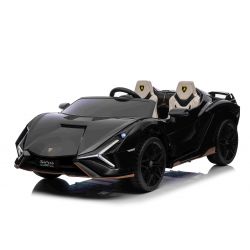 Electric Ride-on car Lamborghini Sian 4X4, black, 12V, 2.4 GHz remote control, USB / AUX Input, Bluetooth, Suspension, Vertical opening doors, soft EVA wheels, LED Lights, ORIGINAL license