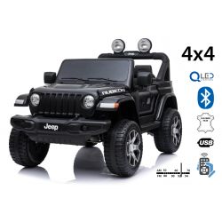 Electric Ride-On JEEP Wrangler, Black, Double Leatherette Seat, Radio with Bluetooth and USB Input, 4x4 Drive, 12V10Ah Battery, EVA Wheels, Suspension Axles, 2.4 GHz Remote Control, Licensed