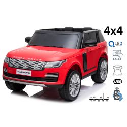 Electric Ride-On Range Rover, Red, double leatherette seat , LCD Display with USB Input, 4x4 Drive, 2x 12V7Ah Battery, EVA Wheels, Suspension Axles, Key start, 2.4 GHz Bluetooth Remote Control