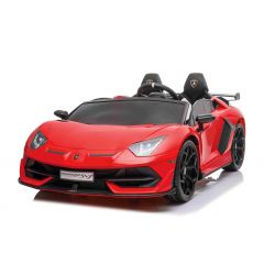 Electric Ride on Car Lamborghini Aventador 12V for two users, Red, Vertical opening doors, 2 x 12V Engine, 12V Battery, 2.4 Ghz remote control, Soft EVA wheels, Suspension, Soft start, MP3 Player with USB, Original Licenced