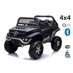 Electric Ride-On Toy Car Mercedes-Benz UNIMOG - Black, 2.4Ghz Remote controller, 4 X 4, two-seats, Suspension, Start button, Soft EVA wheels, USB, Bluetooth