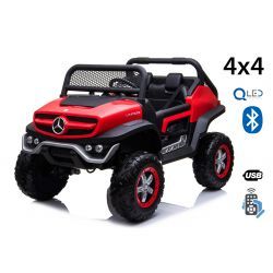 Electric Ride-On Toy Car Mercedes-Benz UNIMOG - Red, 2.4Ghz Remote controller, 4 X 4, two-seats, Suspension, Start button, Soft EVA wheels, USB, Bluetooth