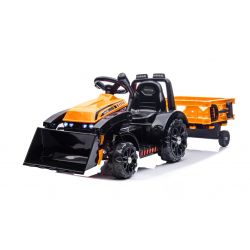 Electric Tractor FARMER with ladle and trailer, orange, rear drive, 6V battery, Plastic wheels, wide seat, 20W Motor, Single seater, Steering wheel control, LED Lights