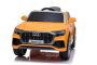 Electric Ride on Car Audi Q8, Orange, Original Licensed, Leatherette seat, Opening doors, 2x 25W Engine, 12 V Battery, 2.4 Ghz remote control, Soft EVA wheels, LED lights, Soft start, ORIGINAL License