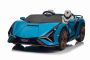 Electric Ride-on car Lamborghini Sian 4X4, blue, 12V, 2.4 GHz remote control, USB / AUX Input, Bluetooth, Suspension, Vertical opening doors, soft EVA wheels, LED Lights, ORIGINAL license