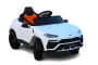 Electric Ride on Car Lamborghini URUS, White, Original Licenced, Battery Powered, Opening doors, 2x Engine, 12 V Battery, 2.4 Ghz remote control, Soft EVA wheels, Suspension, Smooth start